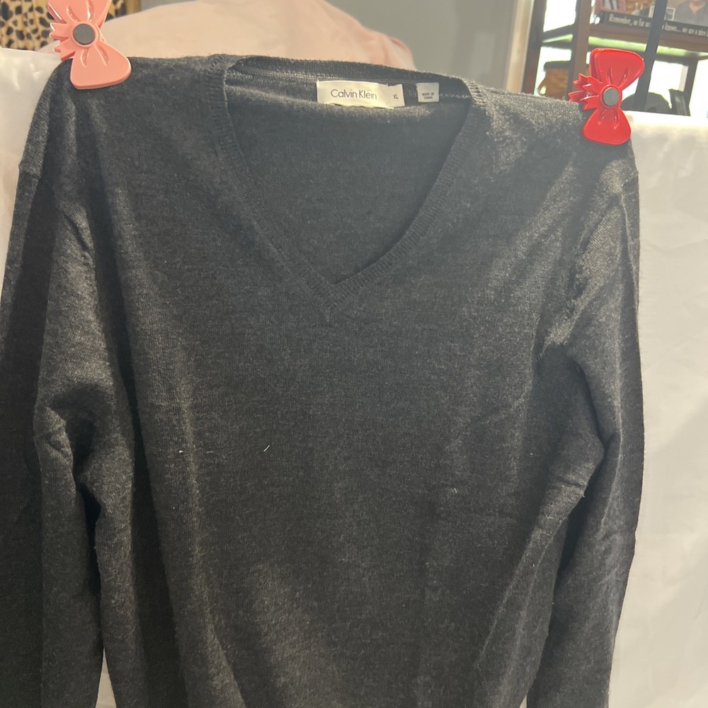 Calvin Klein Xl V Neck Sweater Extra Fine Merino Christmas Pictures 67